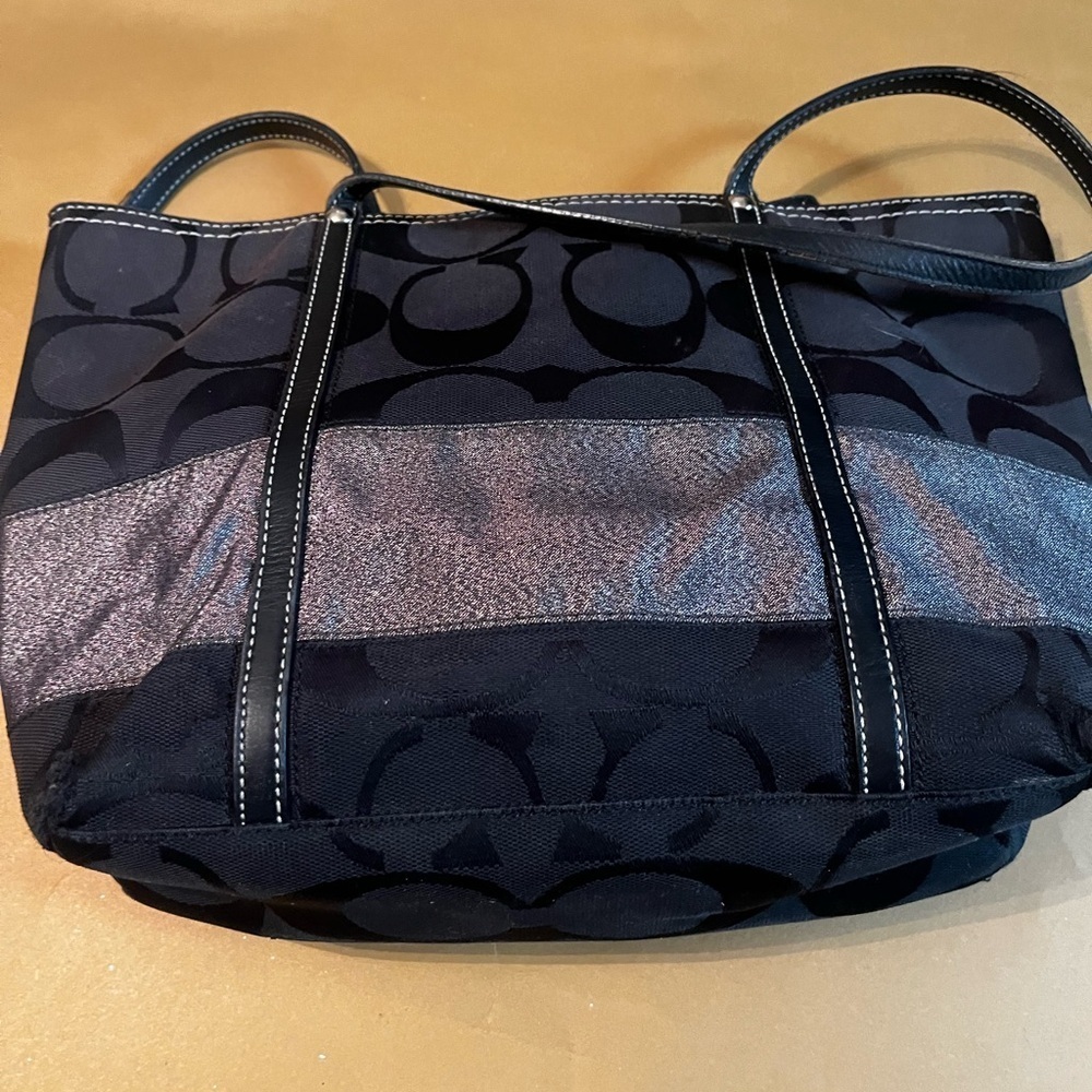 Vintage COACH Black/Gray Signature Stripe Tote Bag Shoulder Purse 11098 - Picture 6 of 12